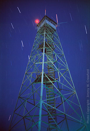 Fire Tower at night with stars